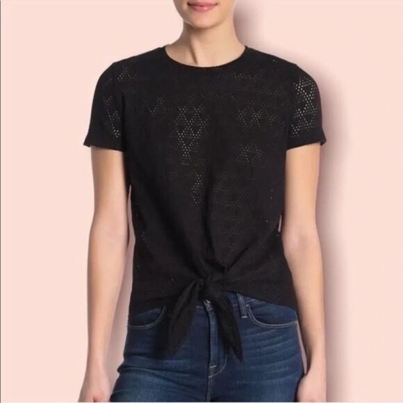 MADEWELL Modern Tie-Front Tee Geo-Eyelet Top Small - Picture 1 of 7